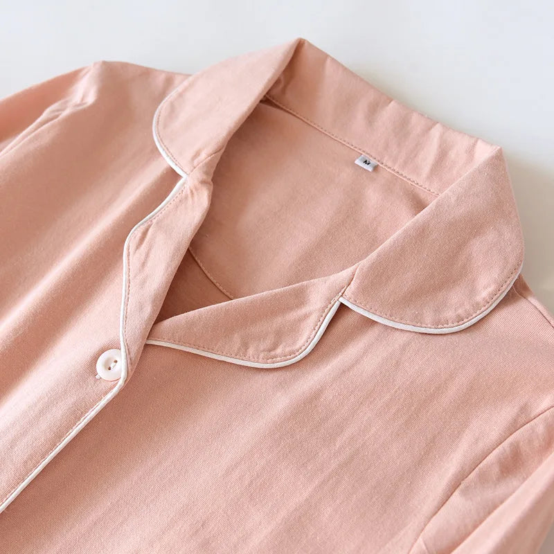 2025 Spring and Autumn New Couple Pajamas Two Piece Set 100%Cotton Knitted Men's and Women's Simple Long Sleeve Home Furnishings