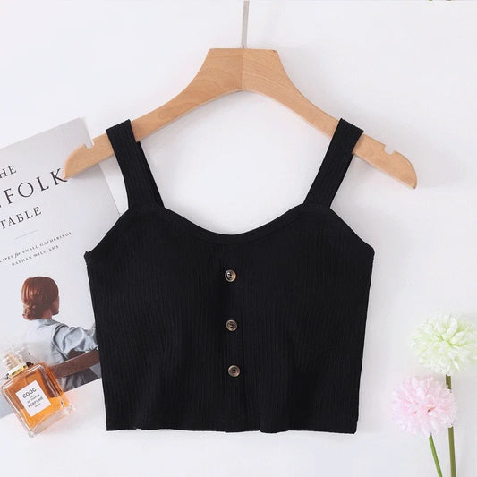 Manufacturer wholesale 2025 new spring and summer cotton belt bra sling vest women button wide shoulder belt women's navel vest