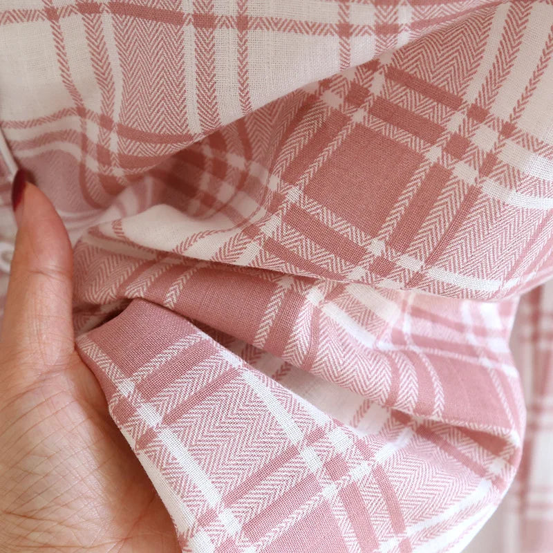 2025 New Summer Women's Pajama Set 100% Cotton Gauze Thin Short Sleeve+Shorts+Pants Simple Checkered Home Furnishing Set