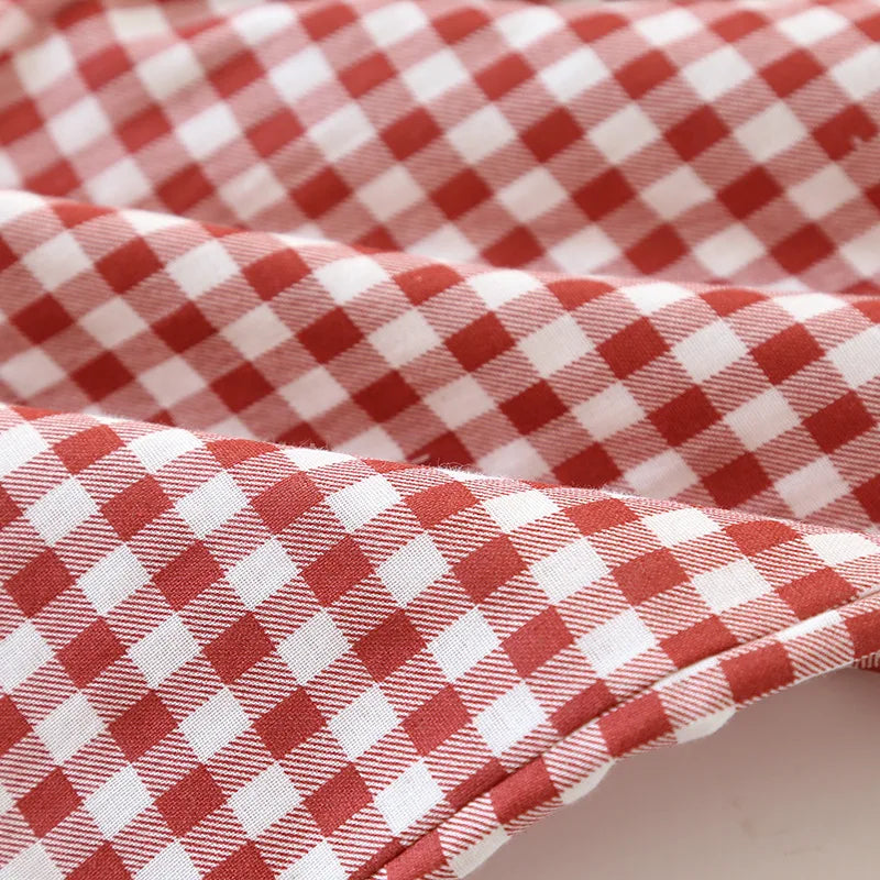 2025 Spring/Summer Couple Pajama Set 100% Cotton Double Layer Gauze Men's and Women's Japanese Plaid Set Long sleeved Home Fury