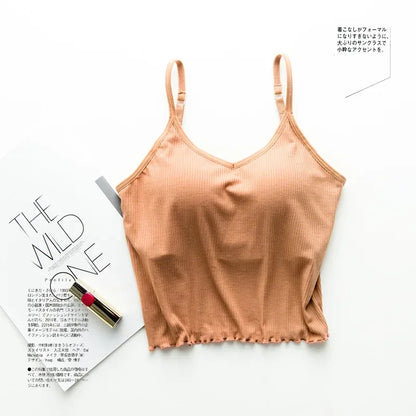 Japanese thread cotton beauty back short tube top female straps chest pads exposed umbilical sling bra integrated vest wrapped