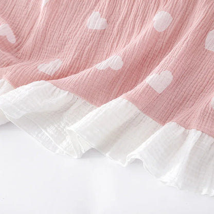 New Summer Long Dress Ladies Short Sleeve Nightdress 100% Cotton Crepe Loose Home Cute Bow Love Dress Home Skirt sleepwear women