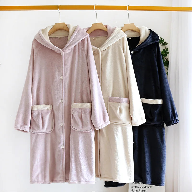 Autumn and winter new style couples' solid color nightgown flannel gown men and women's coral velvet simple pajamas home clothes