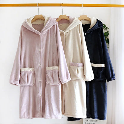 Autumn and winter new style couples' solid color nightgown flannel gown men and women's coral velvet simple pajamas home clothes