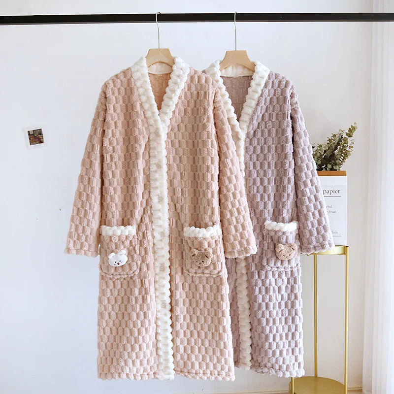 2025 New Autumn/Winter Women's Sleeping Skirt Flannel Plush Thickened Warm Long Dress Coral Plush Home Fur Sleeping Skirt Ladies