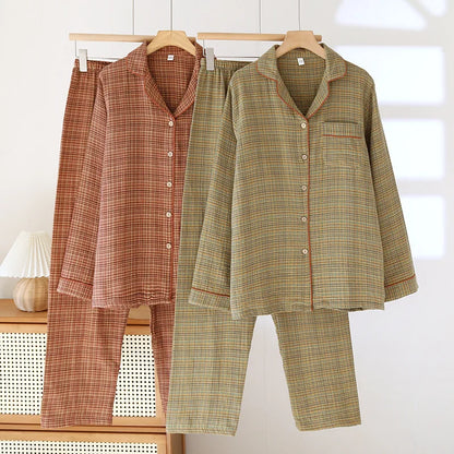 2025 Women's New Spring and Autumn Pajama Set 100% Cotton Long Sleeve Long Pants Two Piece Set Loose Collar Home Clothes Ladies