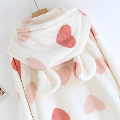 2025 Winter New Flannel Sleeping Robe Women's Bathrobe Long Thickened Velvet Cute Sweet Hooded Home Robe Sleepwear Ladies