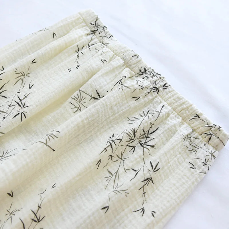 2025 New Spring and Autumn Couple Pajama Set 100% Cotton Crepe Fresh Long sleeved Pants for Men and Women Large Homewear Set