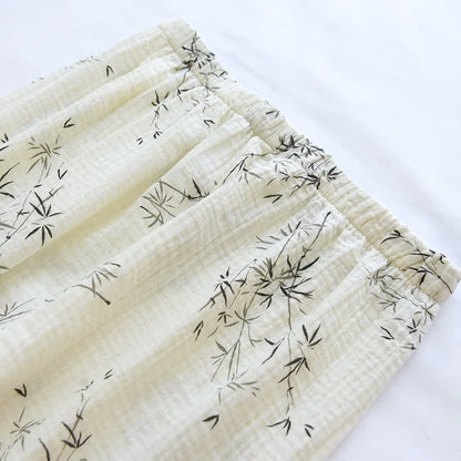 2025 New Spring and Autumn Couple Pajama Set 100% Cotton Crepe Fresh Long sleeved Pants for Men and Women Large Homewear Set