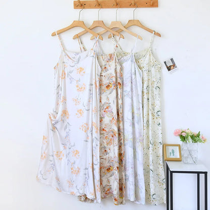2025 Spring/Summer New Women's Sling Skirt 100% Viscose Fiber Sleeping Skirt Printed Sleeping Skirt Sexy Home Dress for Ladies