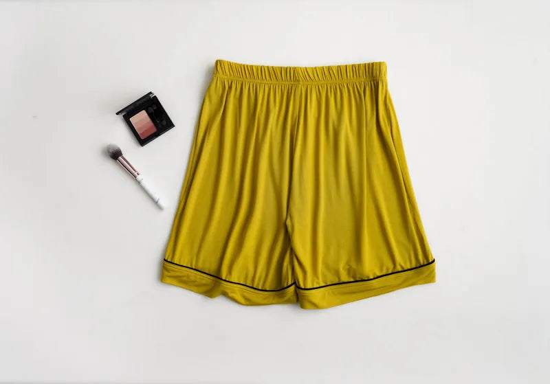 2025 summer new women's pajamas 3-piece Modal large simple pajamas with bra short sleeves+shorts+trousers casual home wear