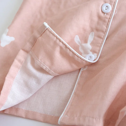 Summer new couple pajamas three-piece set short-sleeved + shorts + trousers 100% cotton gauze men's and women's home clothes