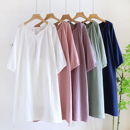 2025 New Spring and Autumn Women's Sleeping Skirt 100% Cotton Crepe Colorful Sleeping Skirt Large Loose Home Skirt Nightgown