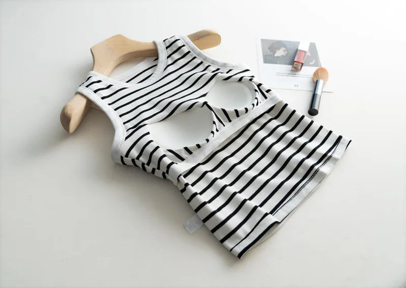 2025 Summer New Women's Tank Top Pajamas All Cotton with Chest Pads Tank Top with Stripe Sports Bottom Short Home Fur Ladies