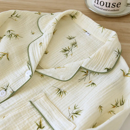 2025 New Spring/Summer Women's Pajama Set 100% Cotton Crepe Long Sleeve Long Pants Large Home Clothes Two Piece Set Sleepwear