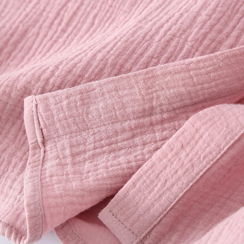 2025 New Summer Sleeping Dress 100% Cotton Crepe Short Sleeve Skirt Shirt Dress Women's Button Long Dress Home Casual Dress