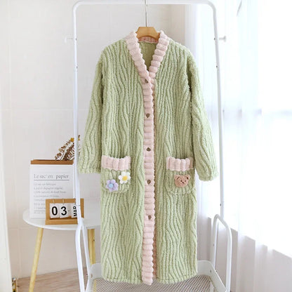 2025 New Autumn/Winter Women's Sleeping Skirt Flannel Plush Thickened Warm Long Dress Coral Plush Home Fur Sleeping Skirt Ladies