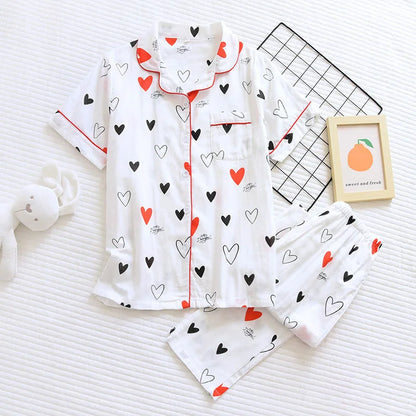 2025 Japanese style simple short women female 100% cotton gauze short sleeve trousers ladies pajamas suit cute pajamas sets home