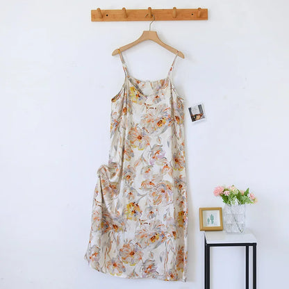 2025 Spring/Summer New Women's Sling Skirt 100% Viscose Fiber Sleeping Skirt Printed Sleeping Skirt Sexy Home Dress for Ladies
