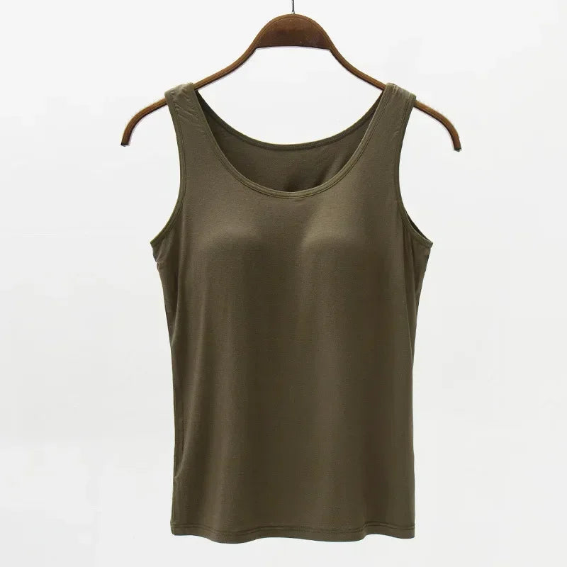 2025New summer modal with five-finger cup chest pad camisole ladies multicolor large size wide shoulder strap women lingerie top