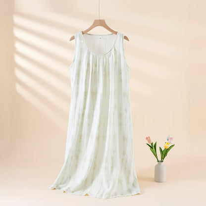 2025 Summer New Women's Sleeping Skirt Bamboo Fiber with Chest Mat Long Skirt Simple Thin Loose Sleeveless Tank Top Skirt