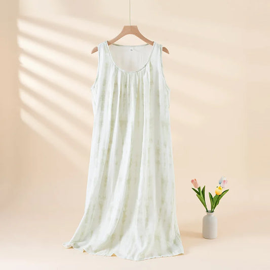 2025 Summer New Women's Sleeping Skirt Bamboo Fiber with Chest Mat Long Skirt Simple Thin Loose Sleeveless Tank Top Skirt