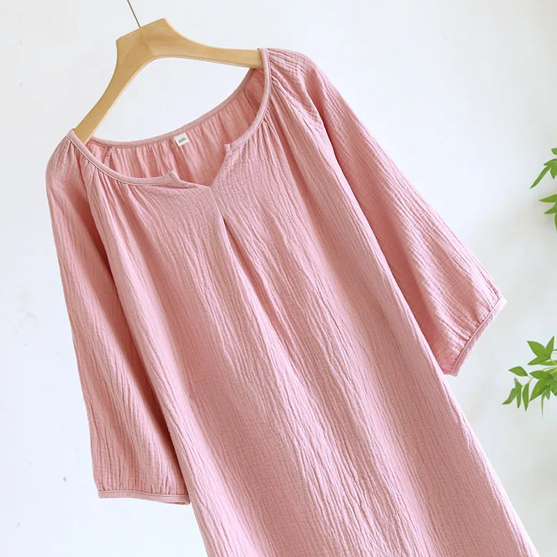 2025 New Spring and Autumn Women's Sleeping Skirt 100% Cotton Crepe Colorful Sleeping Skirt Large Loose Home Skirt Nightgown