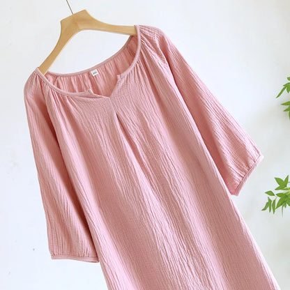 2025 New Spring and Autumn Women's Sleeping Skirt 100% Cotton Crepe Colorful Sleeping Skirt Large Loose Home Skirt Nightgown