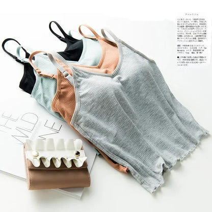 Japanese thread cotton beauty back short tube top female straps chest pads exposed umbilical sling bra integrated vest wrapped