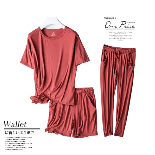 Spring and summer new ladies pajamas three-piece short-sleeved shorts trousers modal soft T-shirt pajamas women's loose home set