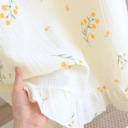 Summer new ladies nightdress 100% cotton crepe skirt thin short sleeve Japanese sweet and cute cardigan skirt home skirt women