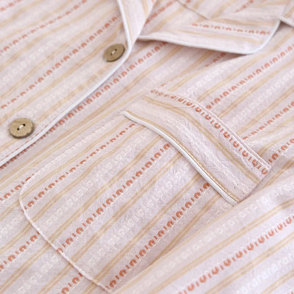 2025 New Spring/Summer Couple Set 100% Cotton Striped Long Sleeve Two Piece Set Men's and Women's Cardigan Home Clothes