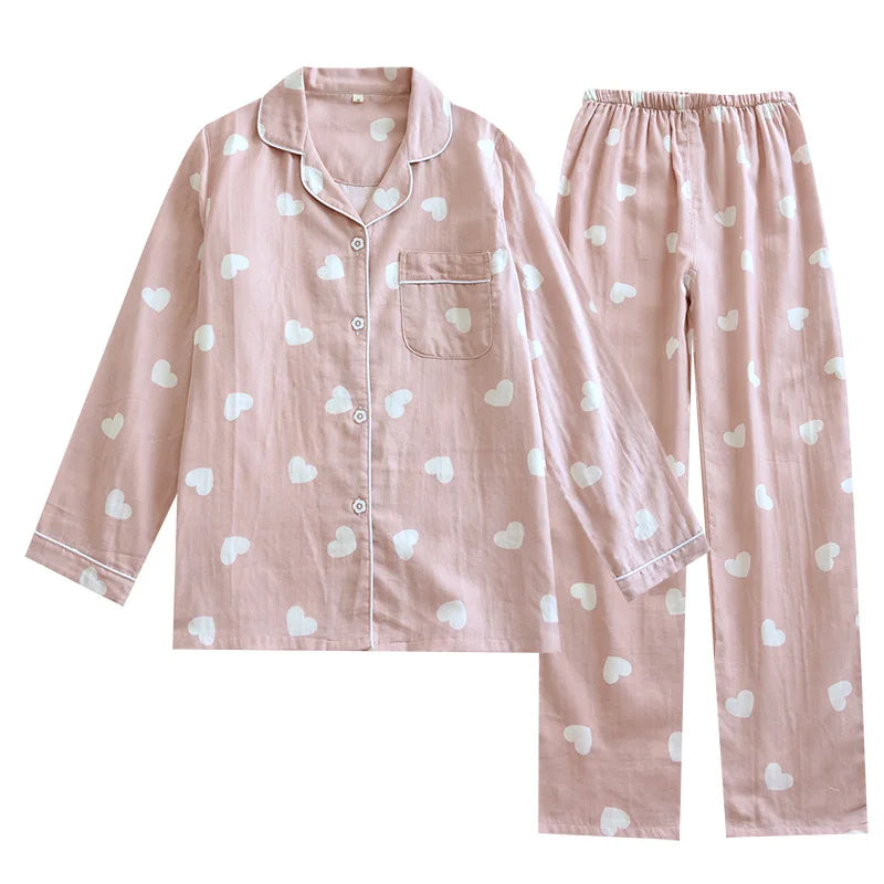 2025 New Spring and Autumn Pajama Set Women's 100% Cotton Long Sleeve Pants Two Piece Love Lovely Sweet Home Furnishing Set