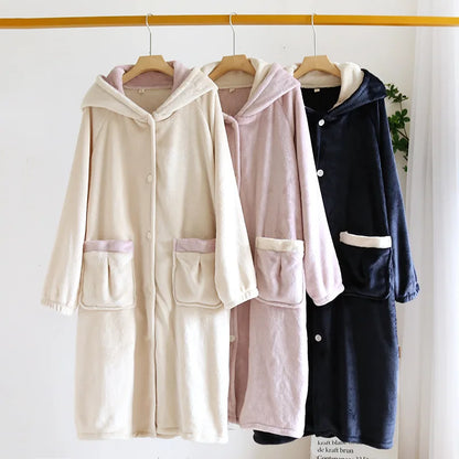Autumn and winter new style couples' solid color nightgown flannel gown men and women's coral velvet simple pajamas home clothes