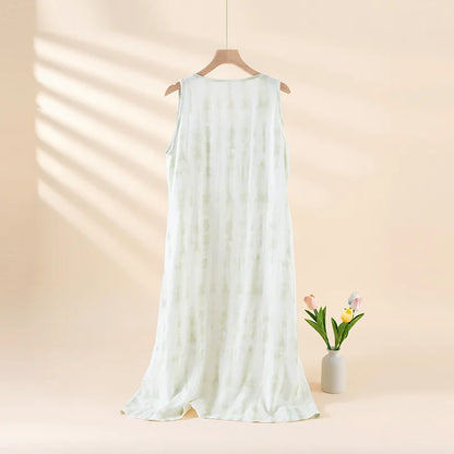 2025 Summer New Women's Sleeping Skirt Bamboo Fiber with Chest Mat Long Skirt Simple Thin Loose Sleeveless Tank Top Skirt