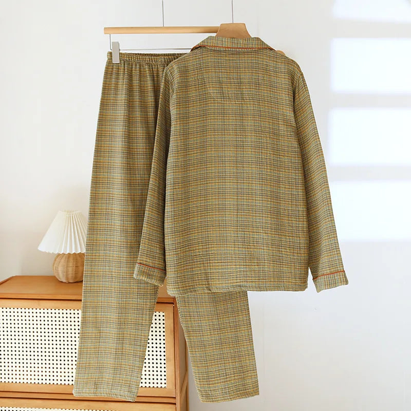 2025 Women's New Spring and Autumn Pajama Set 100% Cotton Long Sleeve Long Pants Two Piece Set Loose Collar Home Clothes Ladies