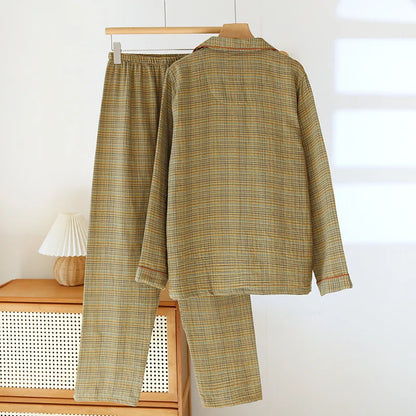 2025 Women's New Spring and Autumn Pajama Set 100% Cotton Long Sleeve Long Pants Two Piece Set Loose Collar Home Clothes Ladies
