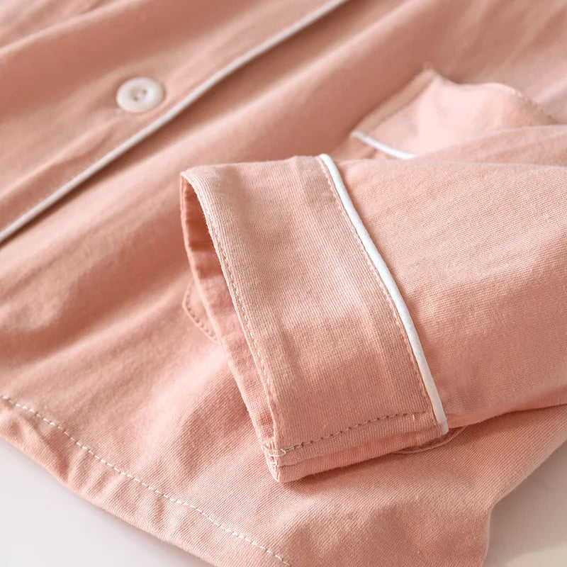 2025 Spring and Autumn New Couple Pajamas Two Piece Set 100%Cotton Knitted Men's and Women's Simple Long Sleeve Home Furnishings