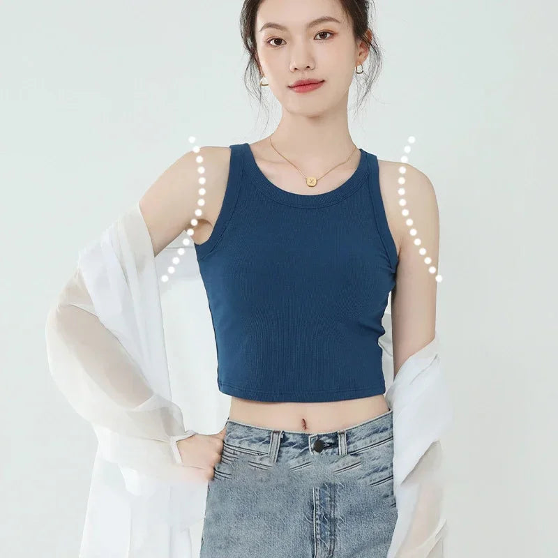 Spring and summer new women's modal with chest pad vest bra one-piece vest home service camisole crop top women camisoles