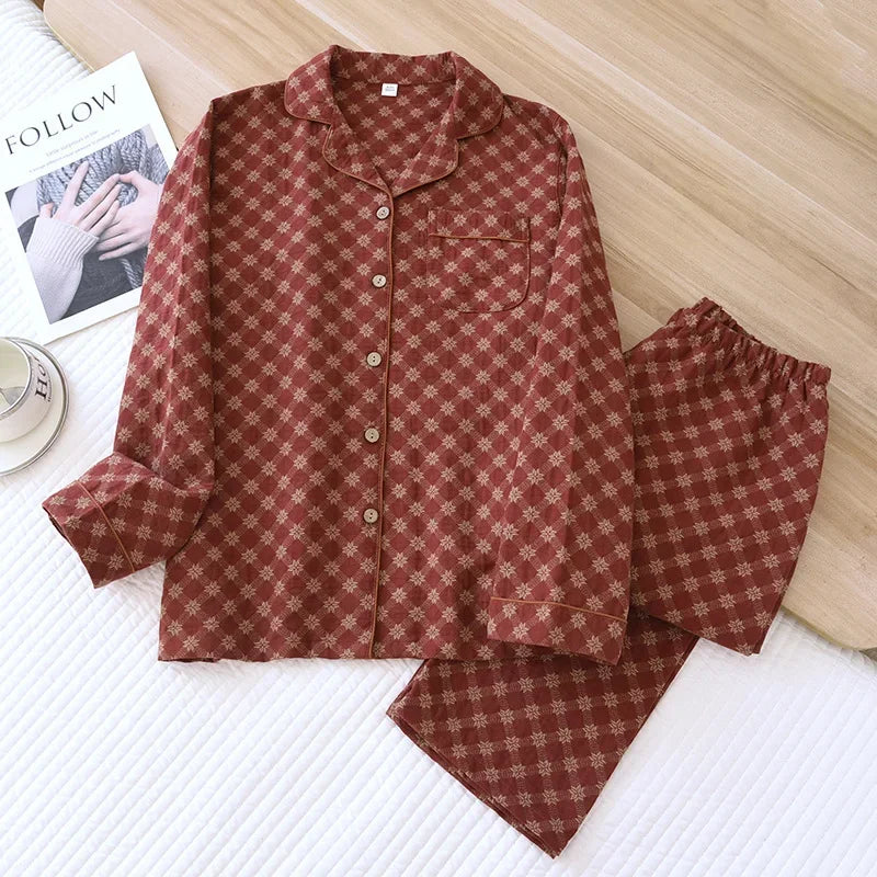 2025 New Spring and Autumn Women's Pajama Set Full Cotton Long Sleeve Long Pants Two Piece Set Cardigan Women's Home Clothes
