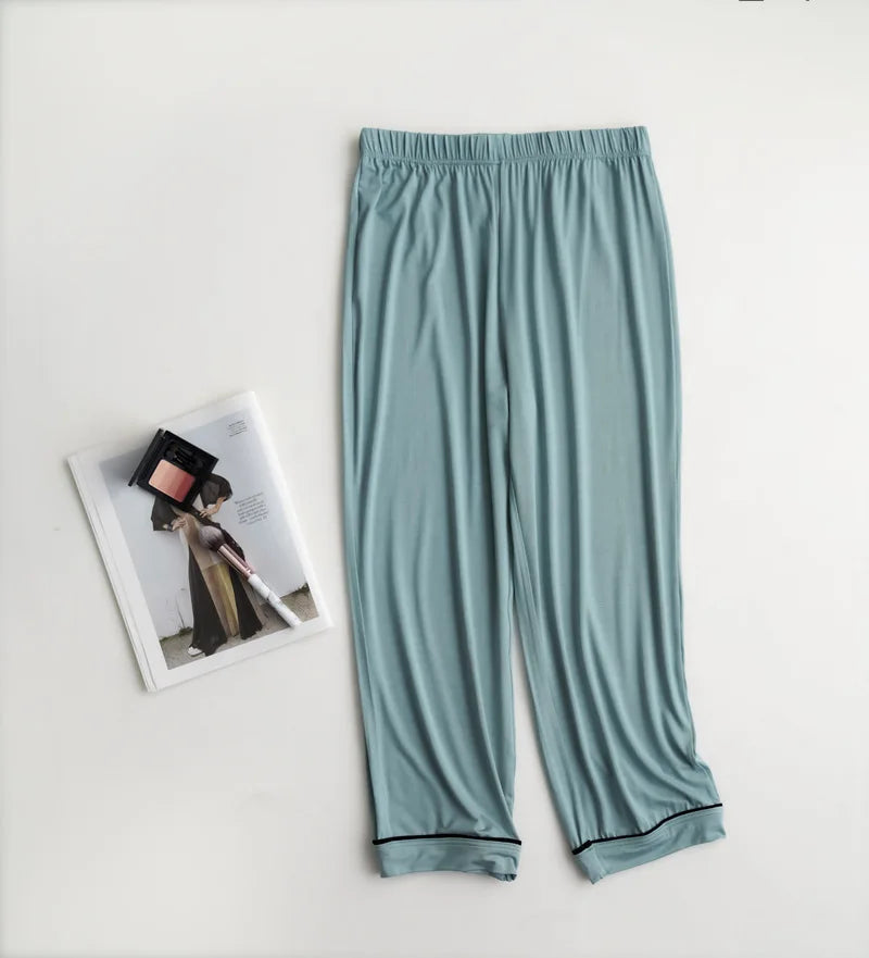2025 summer new women's pajamas 3-piece Modal large simple pajamas with bra short sleeves+shorts+trousers casual home wear
