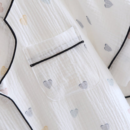 2025 New Summer Women's Pajama Set 100% Cotton Crepe Short Sleeves+Shorts+Pants Three Piece Casual Ladies Homewear Sleepwear