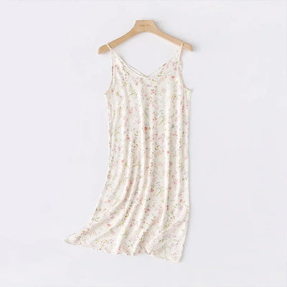 Summer new ladies sexy nightdress 100% viscose camisole skirt printed V-neck sleeveless skirt sexy dress summer plus size women