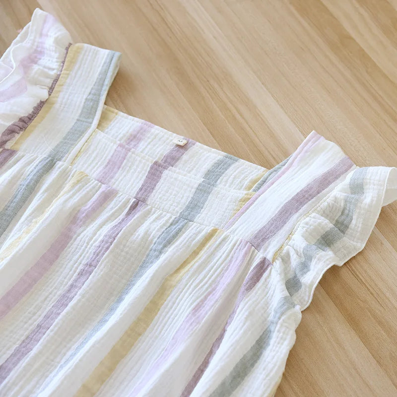 2025 Summer New Women's Sleeping Skirt 100% Cotton Crepe Sling Skirt Soft and Comfortable Sleeveless Tank Top Home Dress Ladies