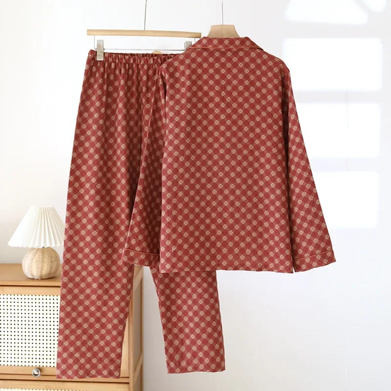 2025 New Spring and Autumn Women's Pajama Set Full Cotton Long Sleeve Long Pants Two Piece Set Cardigan Women's Home Clothes