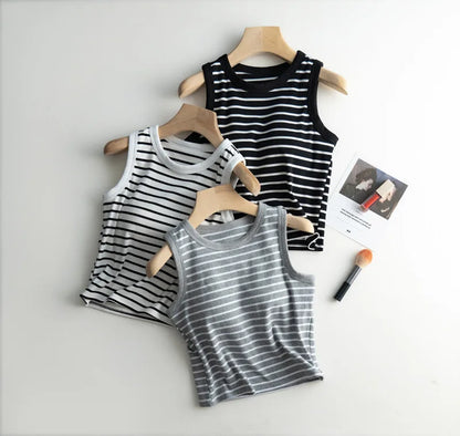2025 Summer New Women's Tank Top Pajamas All Cotton with Chest Pads Tank Top with Stripe Sports Bottom Short Home Fur Ladies
