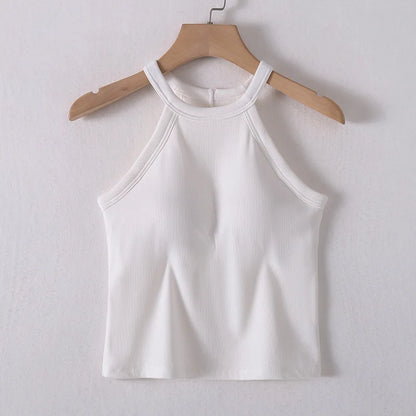 2025 New Women's Summer Pure Cotton Tank Top with Breast Pads Bra One Piece Racerback Backing Sleepwear Home Furnishing Top