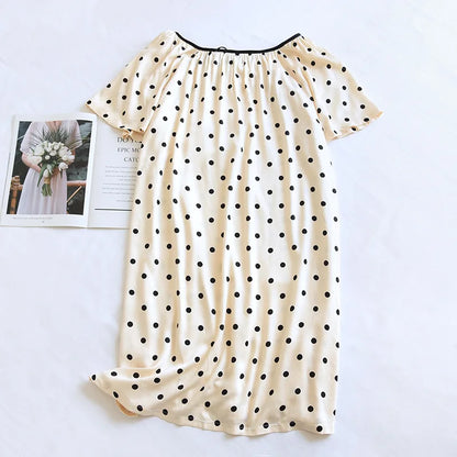 2025 New Women's Summer Short sleeved Nightwear 100% Viscous Fiber Comfortable and Breathable Soft Dress Thin Large Home Fury