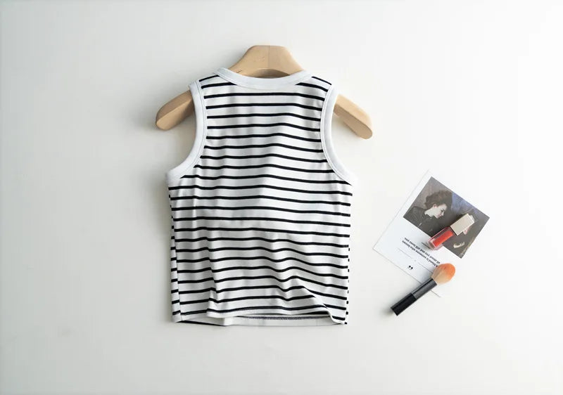 2025 Summer New Women's Tank Top Pajamas All Cotton with Chest Pads Tank Top with Stripe Sports Bottom Short Home Fur Ladies