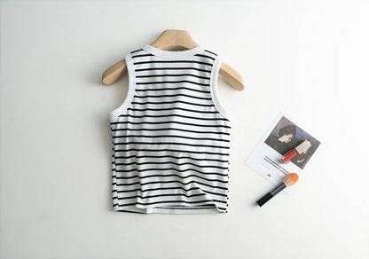 2025 Summer New Women's Tank Top Pajamas All Cotton with Chest Pads Tank Top with Stripe Sports Bottom Short Home Fur Ladies